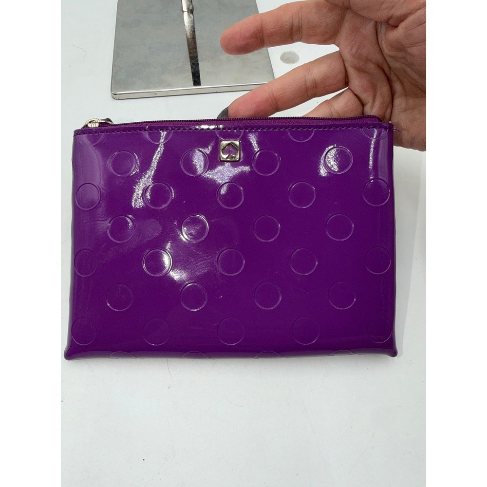 Kate Spade Purple Patent Leather Polka Dot Embossed Cosmetic Pouch Makeup Bag - Picture 4 of 8